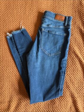 Express Dark Blue Ankle Skinny Jeans - Frayed Hem
